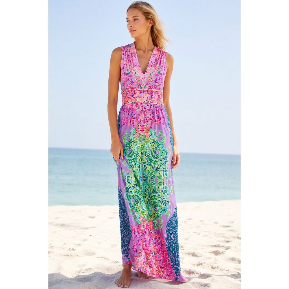 Lilly Pulitzer Pastel Paisley Sleeveless Maxi Dress | Resort Coastal Glam, XXS